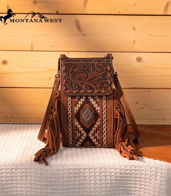 Montana West Brown Aztec Embossed Fringe Crossbody
