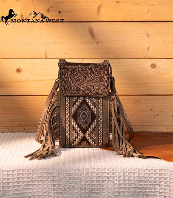 Montana West Tan Embossed Fringe Phone Crossbody