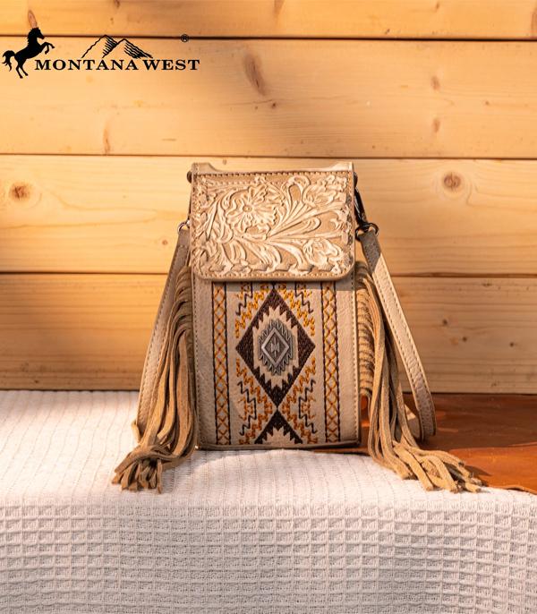 Montana West Tan Embossed Fringe Crossbody