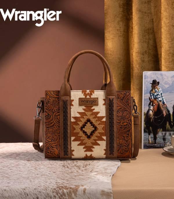 Wrangler Brown Embossed Southwestern Mini Tote Crossbody