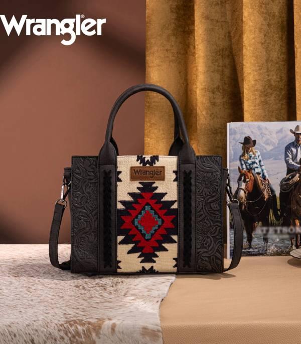 Wrangler Black Embossed Southwestern Mini Tote Crossbody