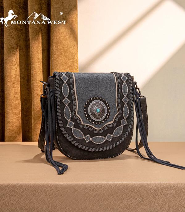 Montana West Black Stitched Concho Crossbody