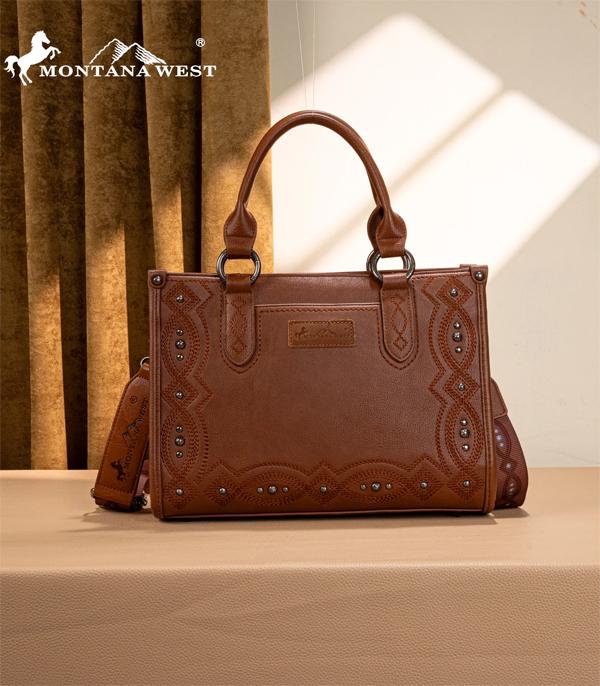Montana West Brown Scroll Stitch Tote Crossbody