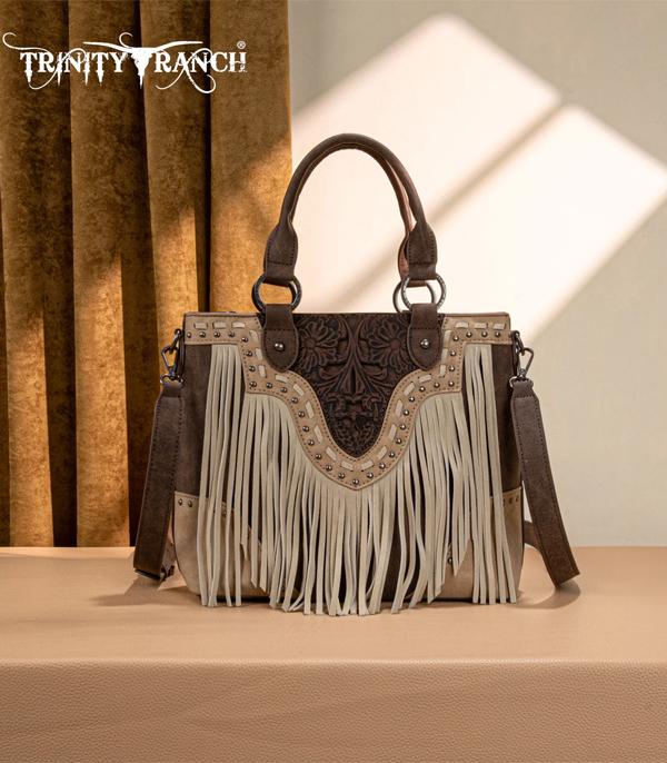 Trinity Ranch Chocolate Embossd Fringe Crossbody