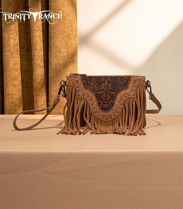 Trinity Ranch Brown Embossed Fringe Crossbody