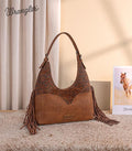 Wrangler Brown Embossed Fringe Shoulder Bag