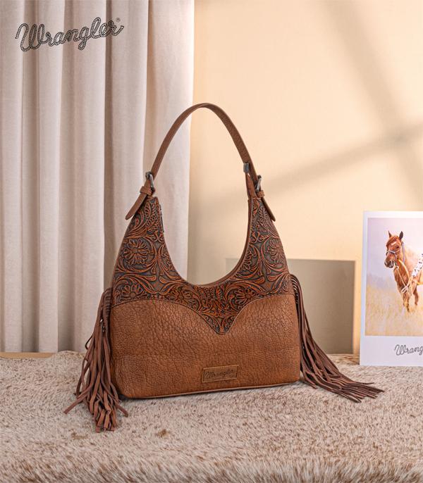 Wrangler Brown Embossed Fringe Shoulder Bag