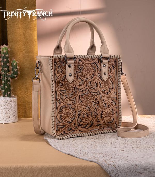 Trinity Ranch Khaki Leather Scroll Tote Crossbody
