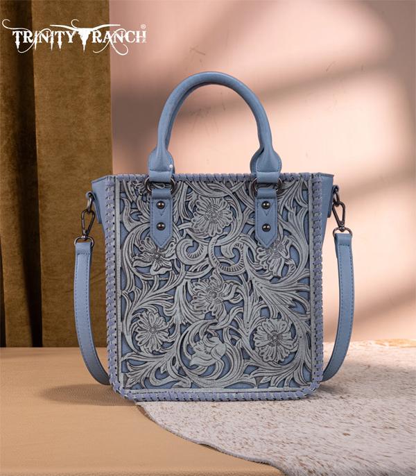 Trinity Ranch Denim Leather Scroll Tote Crossbody