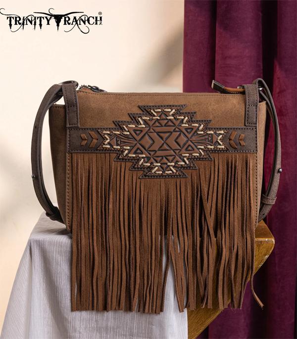 Montana West Brown Embossed Fringe Crossbody