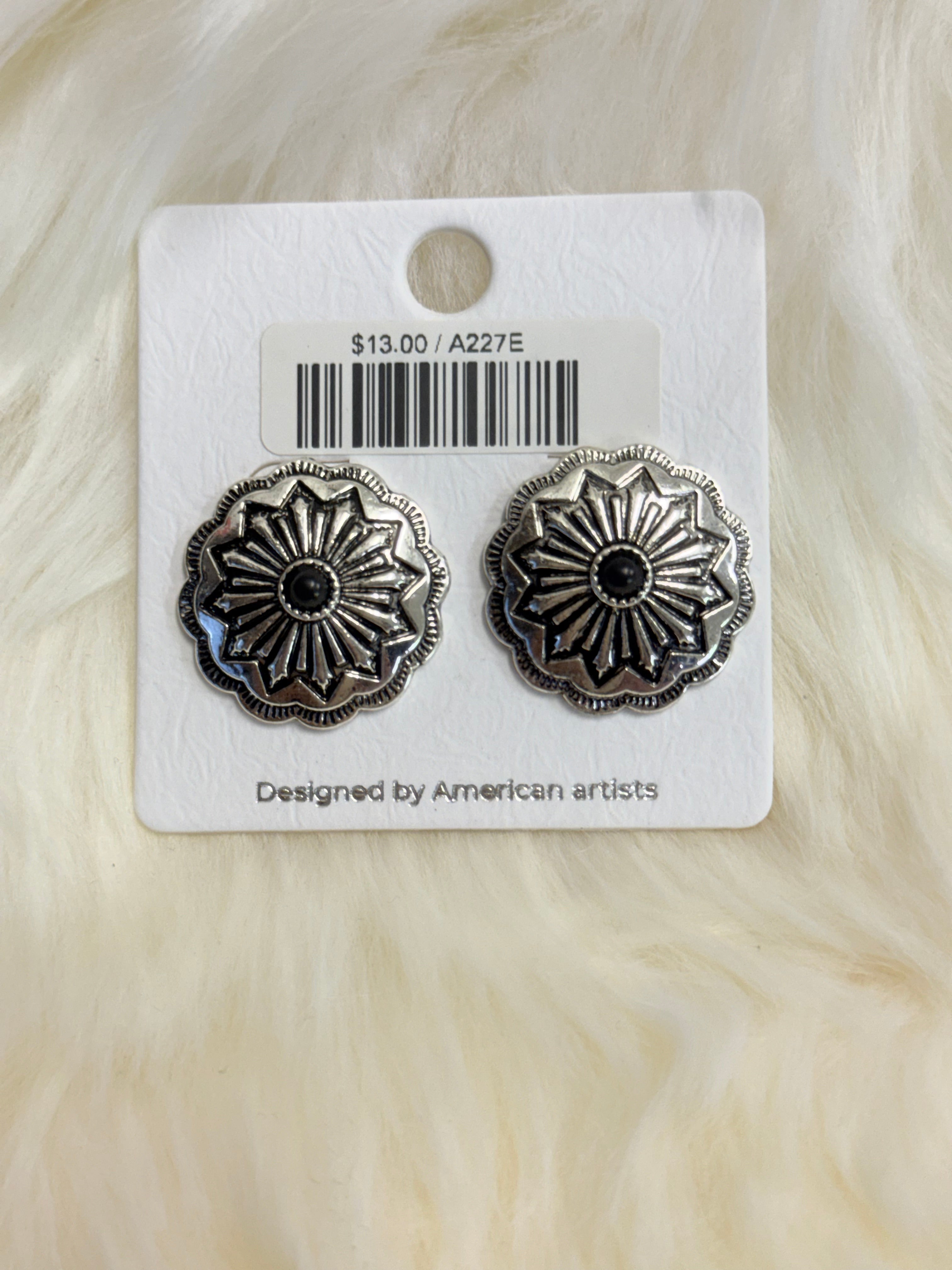Black Stamped Concho Post Earrings