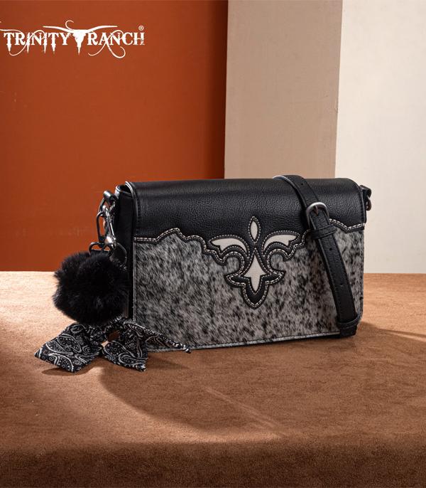 Trinity Ranch Black Cowhide Boot Stitch Crossbody