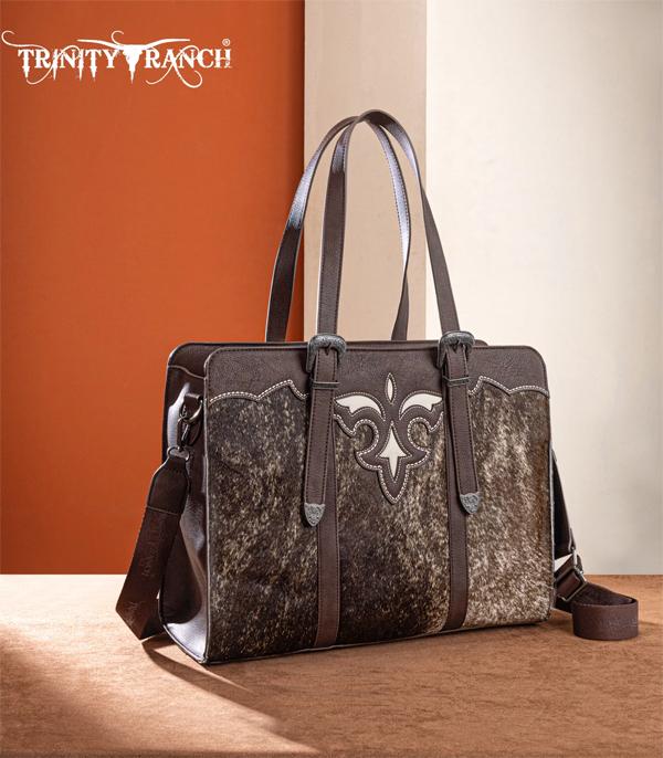 Trinity Ranch Chocolate Boot Stitch Cowhide Tote Bag