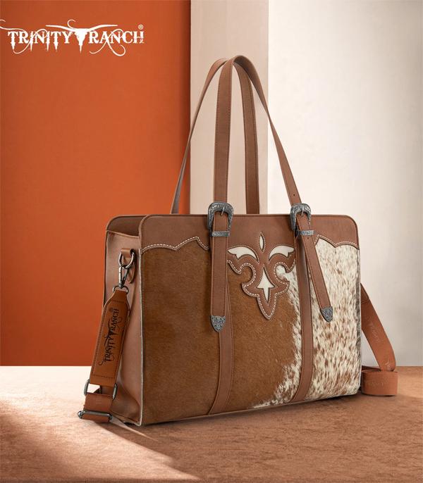 Trinity Ranch Brown Boot Stitch Cowhide Tote Bag