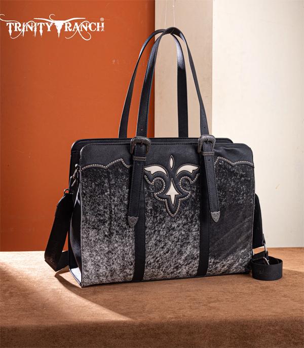 Trinity Ranch Black Boot Stitch Cowhide Tote Bag