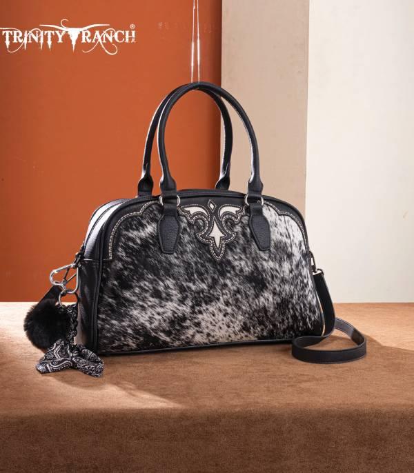 Trinity Ranch Black Cowhide Boot Stitch Satchel Crossbody