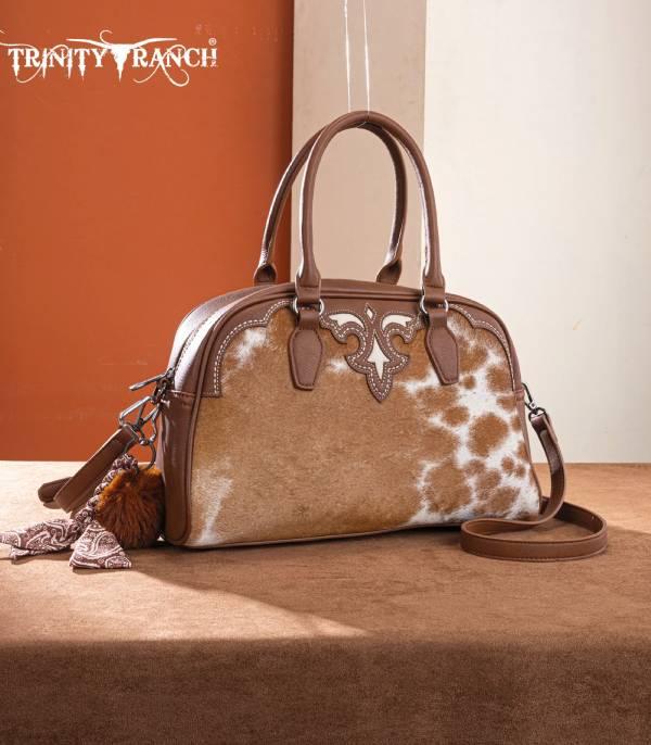 Trinity Ranch Brown Cowhide Boot Stitch Satchel Crossbody