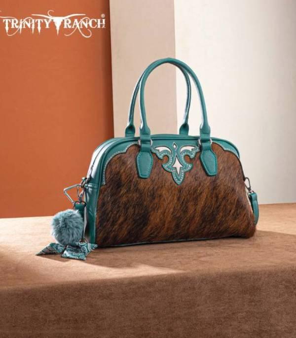 Trinity Ranch Turquoise Cowhide Boot Stitch Satchel Crossbody