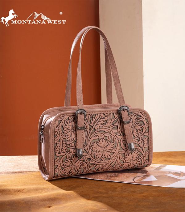 Montana West Pink Embossed Floral Satchel Bag