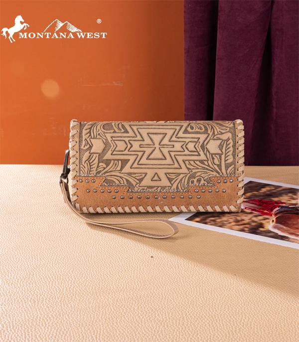 Montana West Khaki Aztec Embossed Wallet