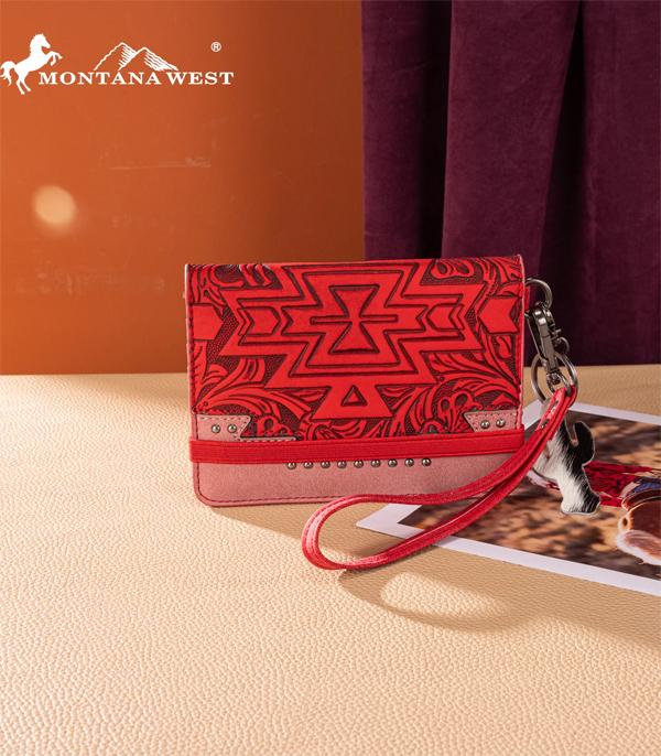 Montana West Red Aztec Embossed Card Wallet
