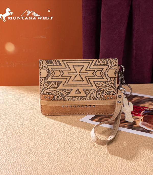 Montana West Tan Aztec Embossed Card Wallet
