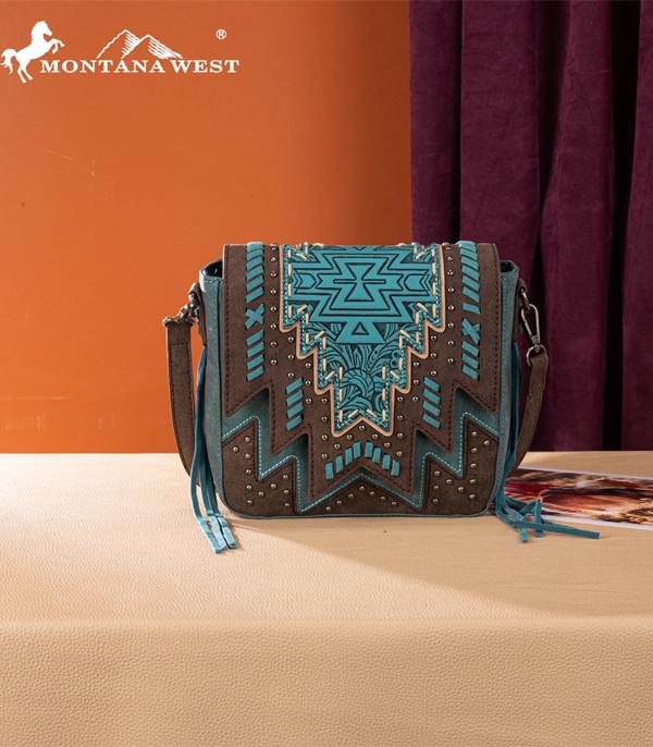 Montana West Turquoise Aztec Embossed Crossbody Purse