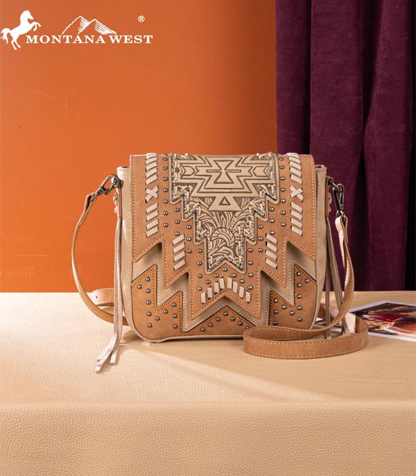 Montana West Beige Aztec Embossed Crossbody Purse