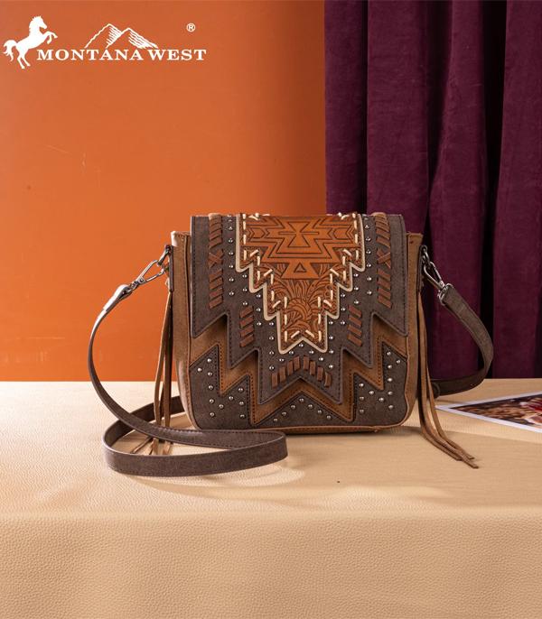 Montana West Brown Aztec Embossed Crossbody Purse