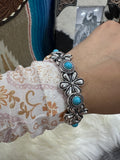 Turquoise Floral Stamp Stretch Bracelet