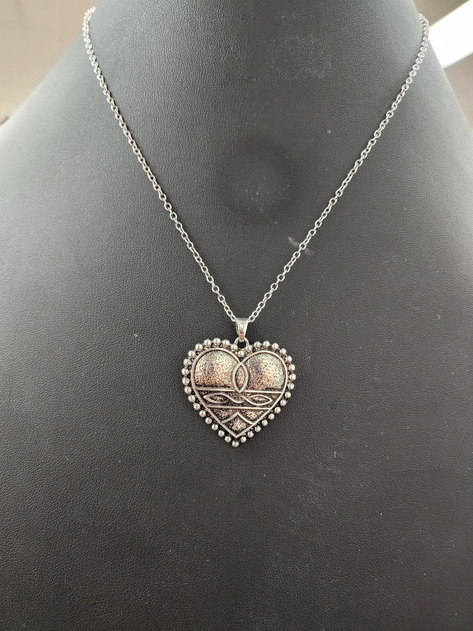 Silver Boot Stitch Heart Pendant Necklace