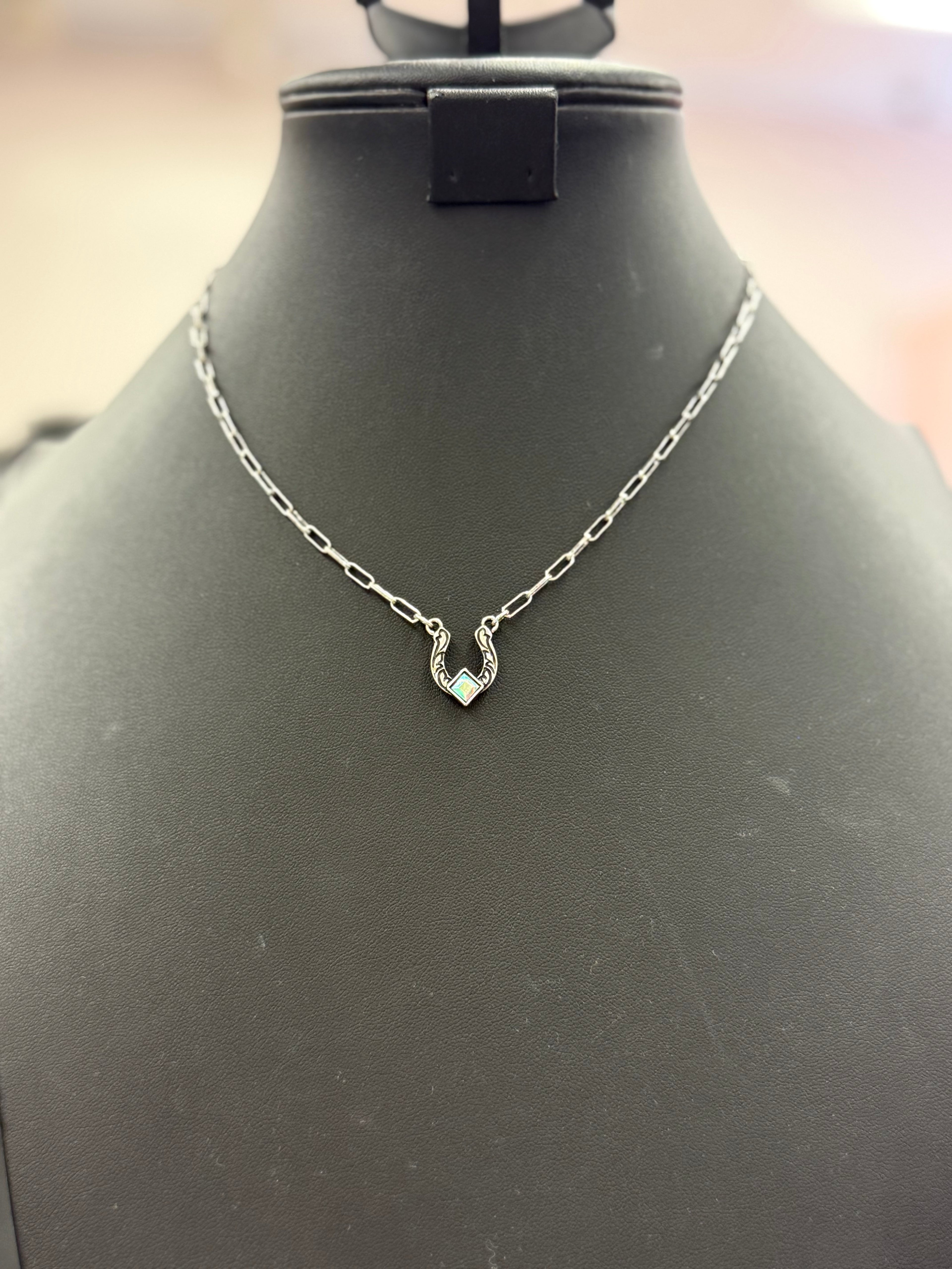 Crystal Horseshoe Pendant Necklace