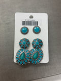 Turquoise Cluster 3PC Earrings Set