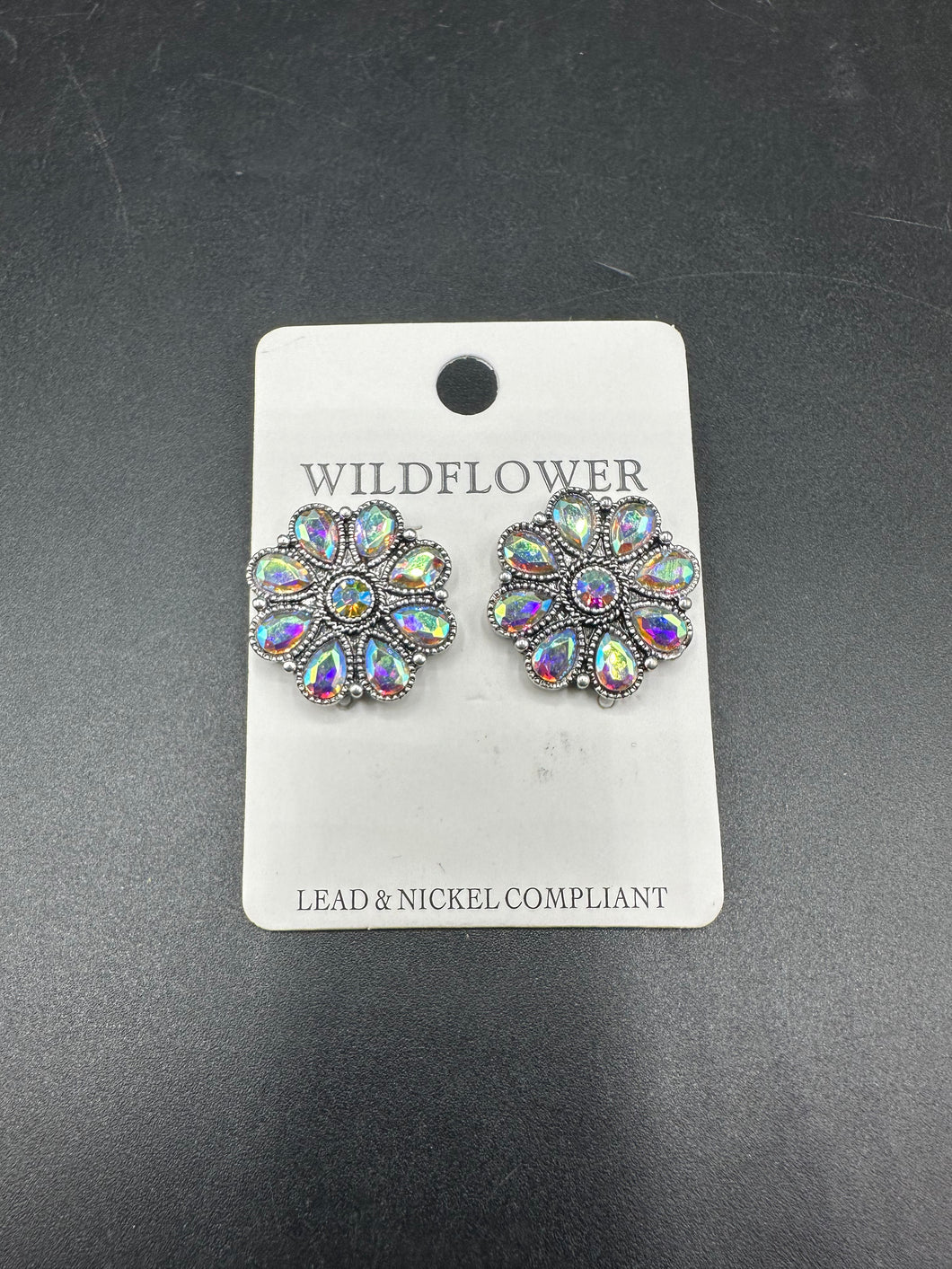Multi Crystal Floral Post Earrings
