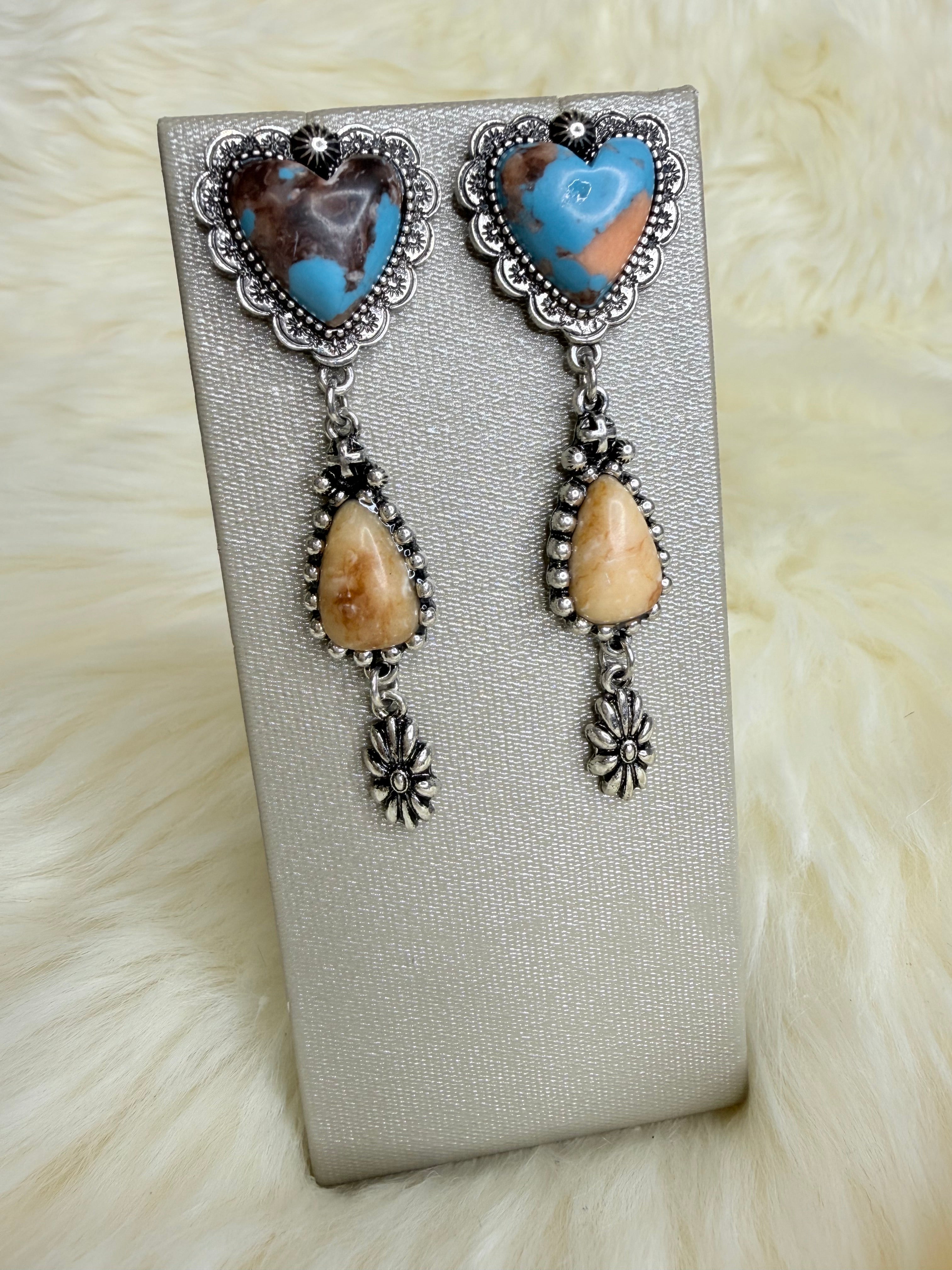 Blue/Orange Heart Dangle Post Earrings