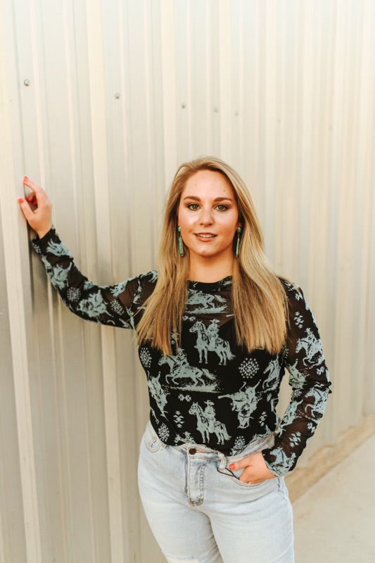 Black Rodeo Mesh Top