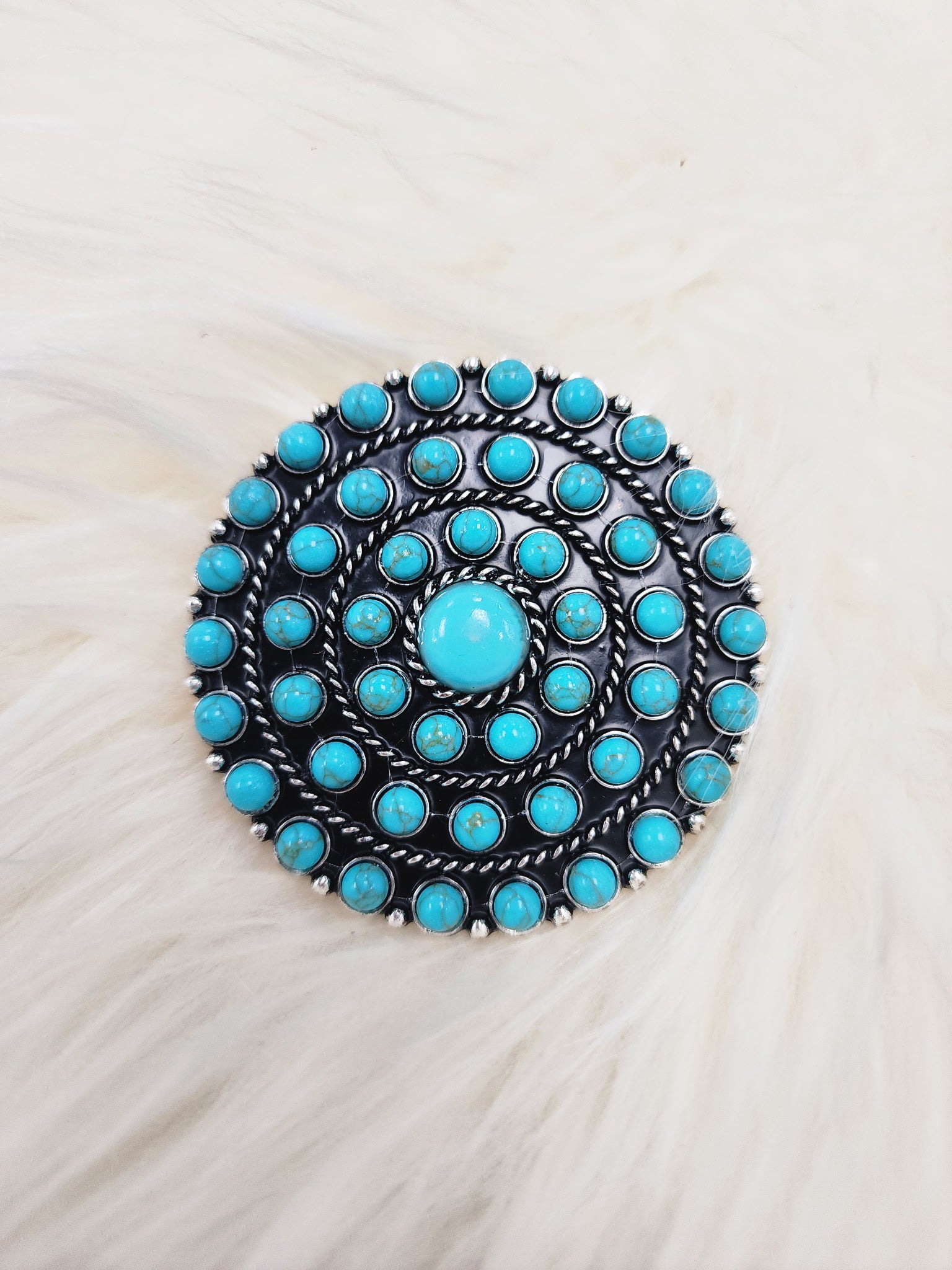 Turquoise Round Cluster Cuff Ring