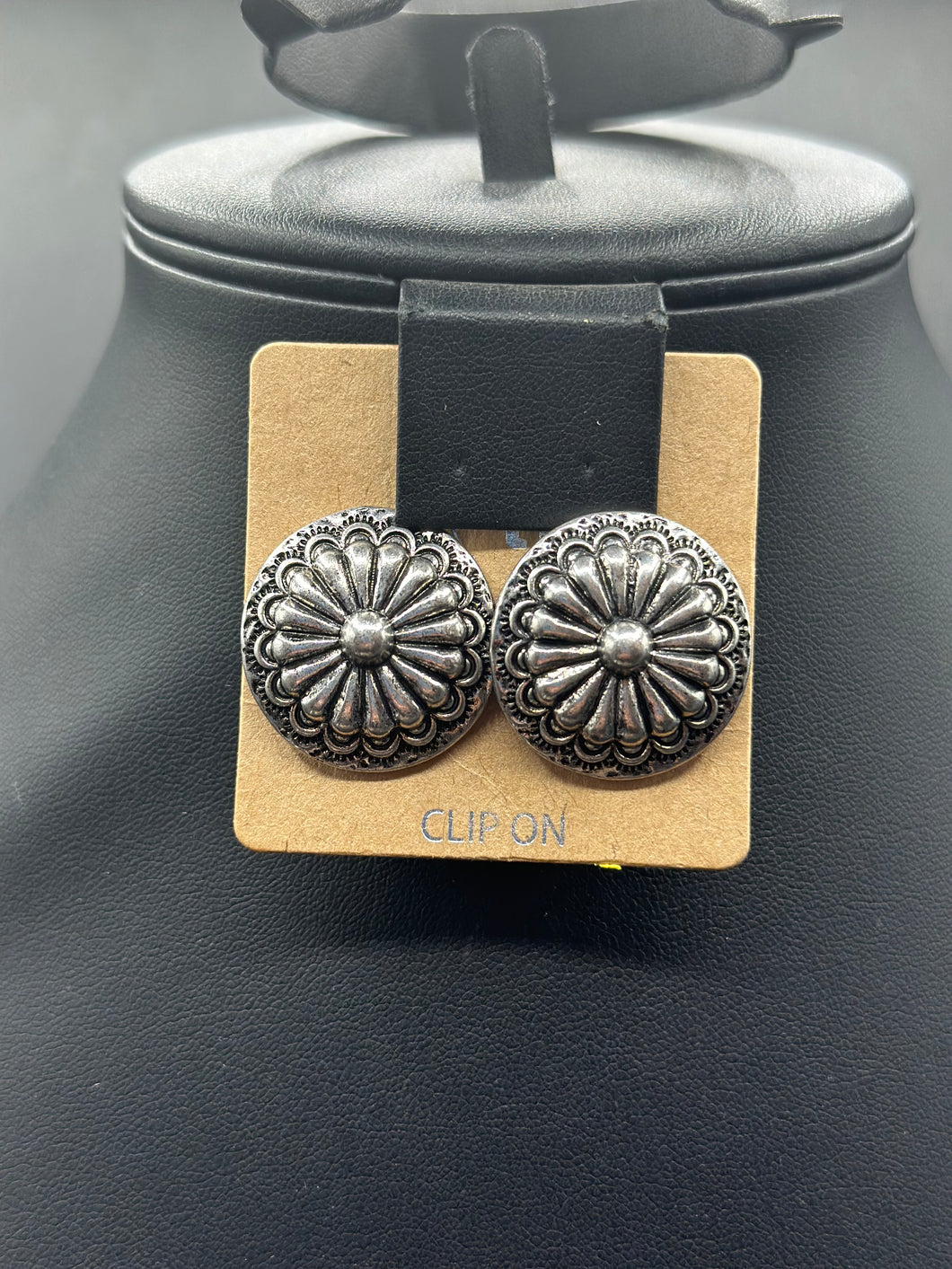 Floral Concho Clip On Earrings