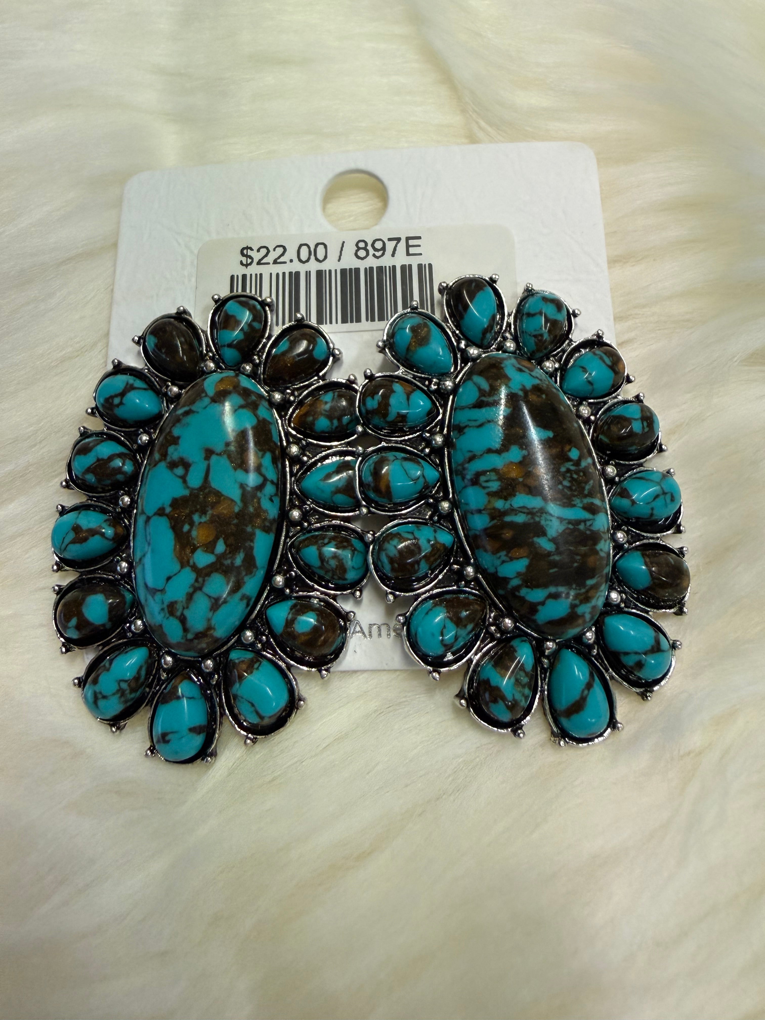 Turquoise Natural Cluster Post Earrings