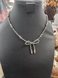 Silver Crystal Ribbon Pearl Necklace