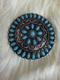 Turquoise Round Floral Brooch Pin