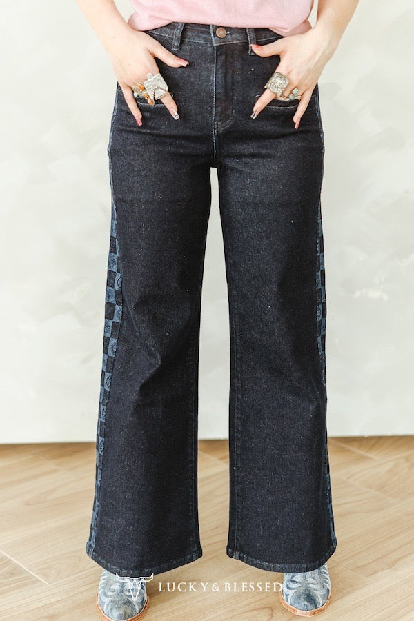 Checked in Western Denim Jeans