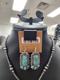 Turquoise Stamped Stone Fishhook Earrings