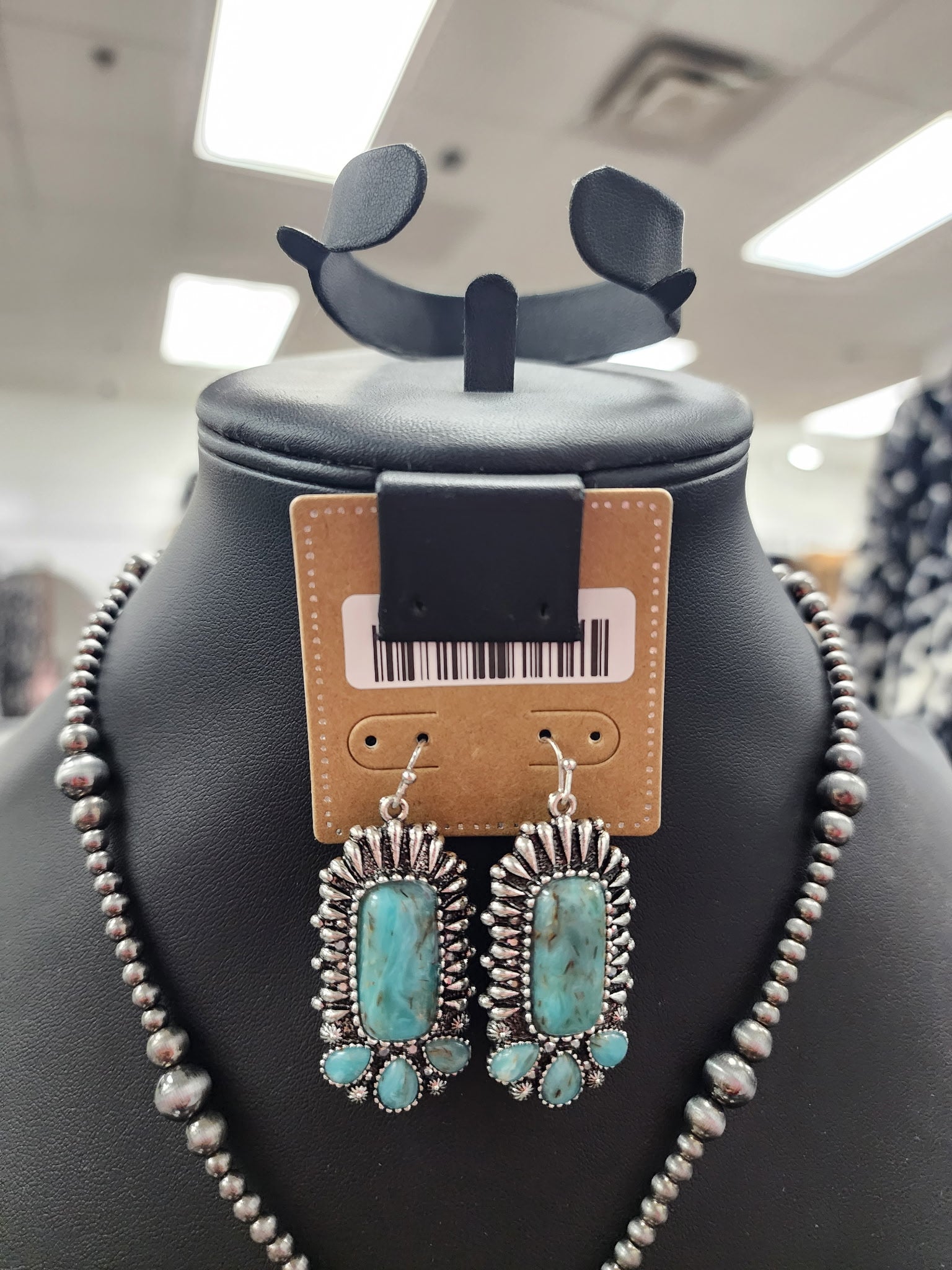 Turquoise Stamped Stone Fishhook Earrings