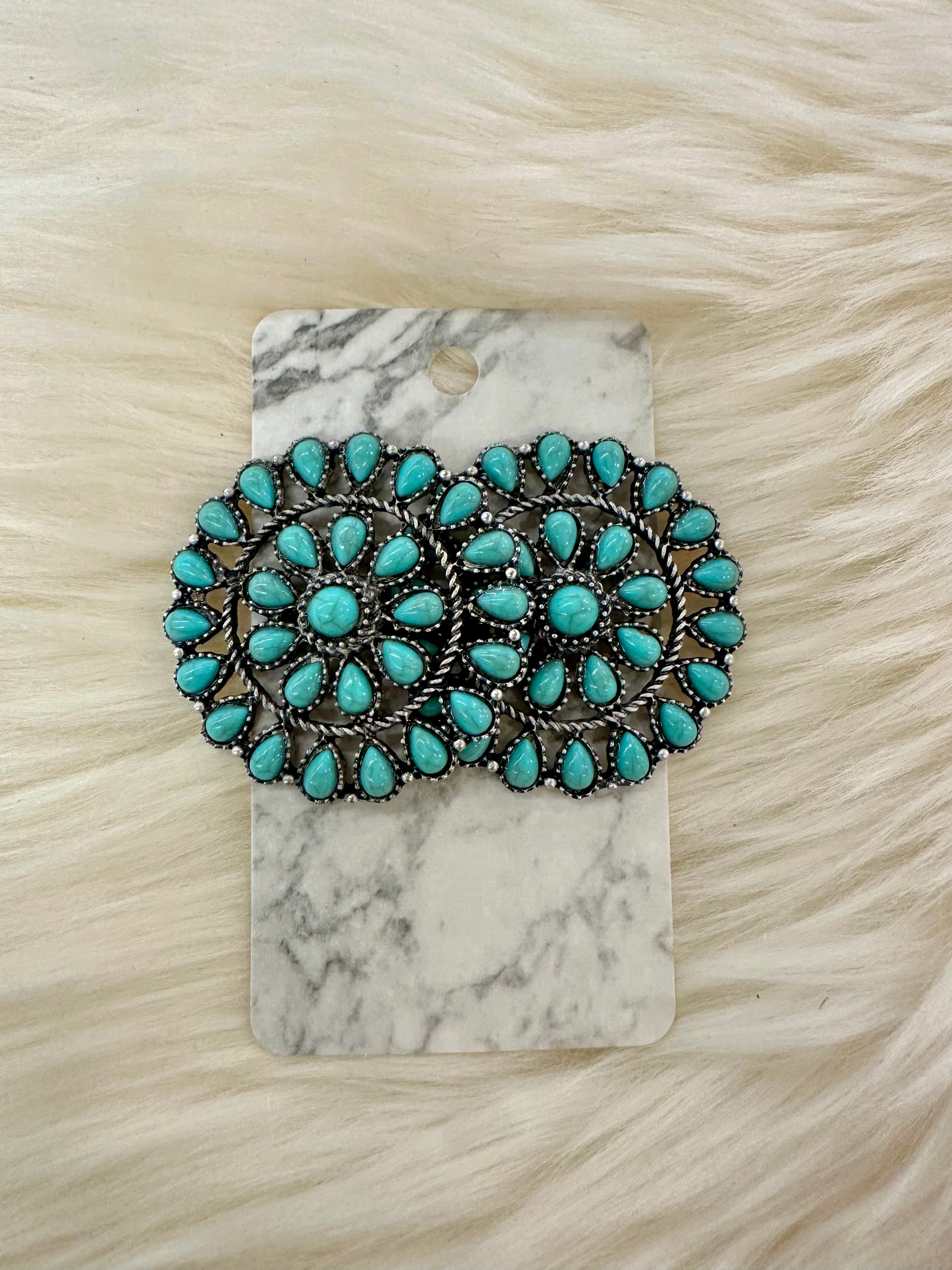 Turquoise Round Cluster Post Earrings