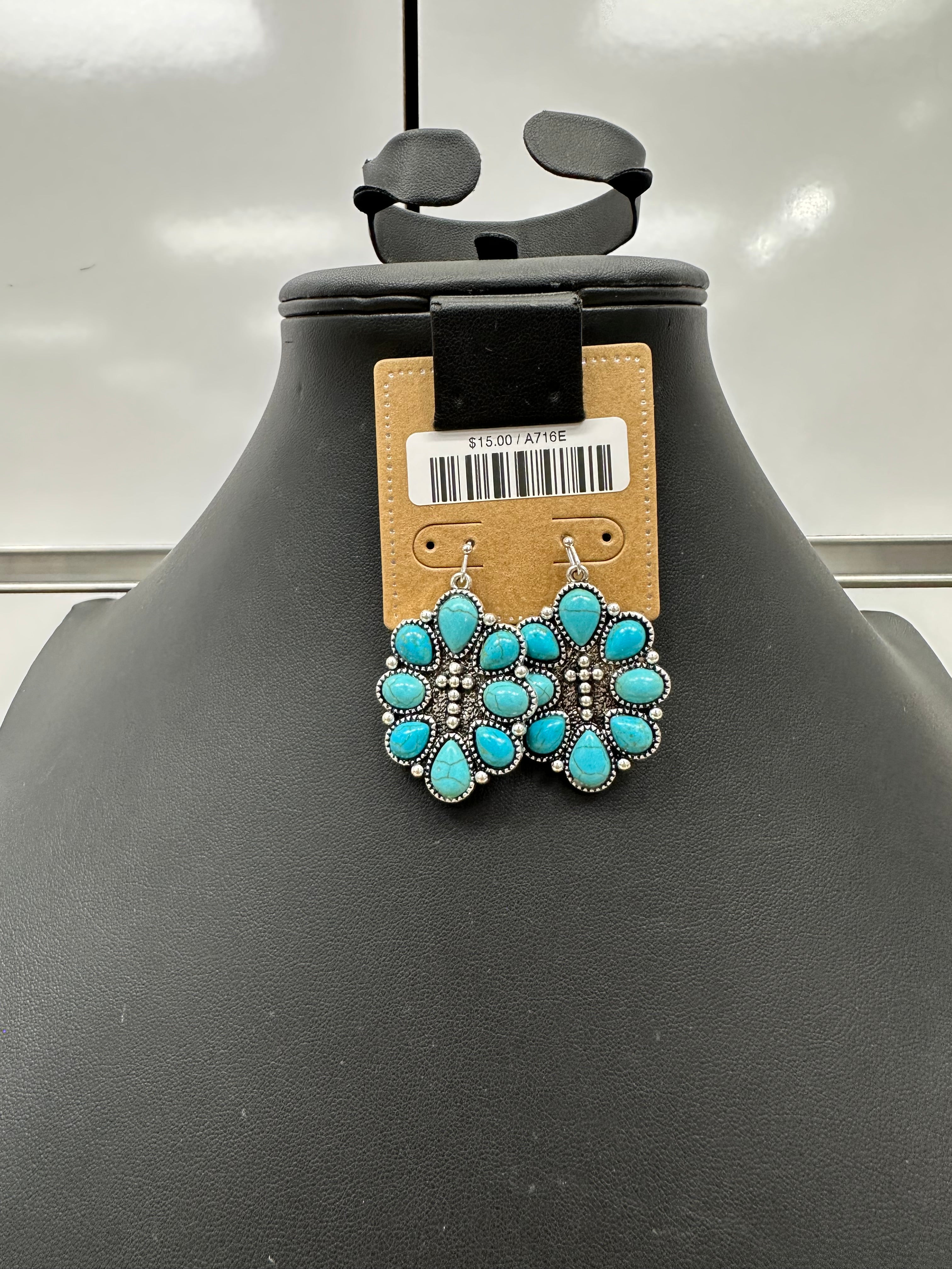 Turquoise Floral Cluster Fishhook Earrings
