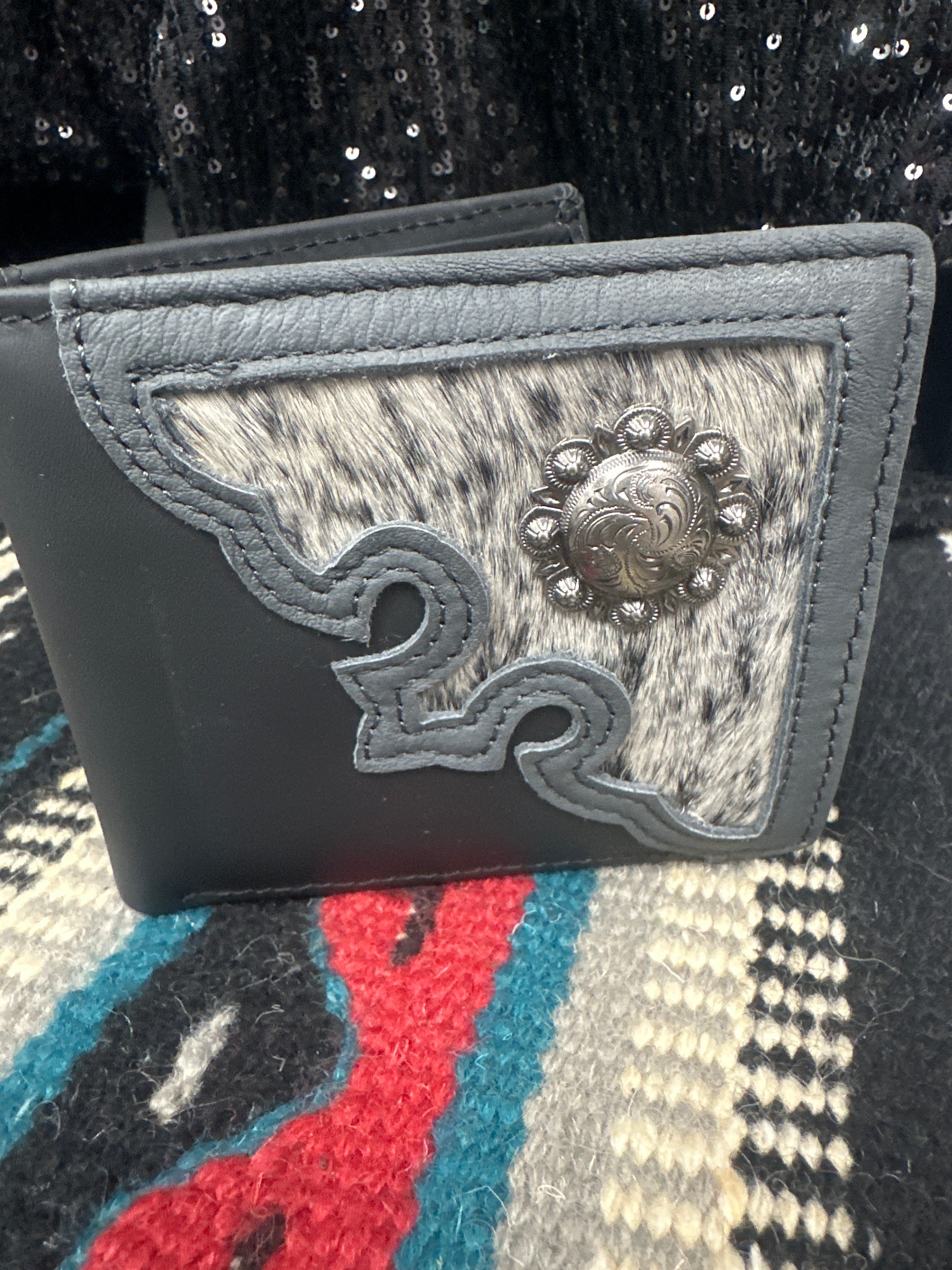 Montana West Cowhide Concho Bi-Fold Wallet