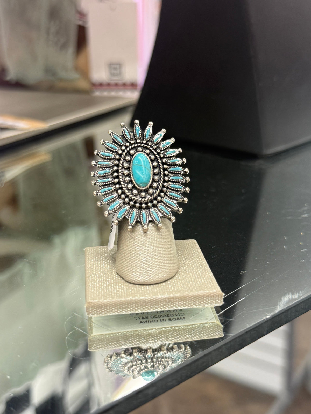 Turquoise Needlepoint Cluster Cuff Ring