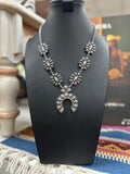 Silver Stamped Cluster Squash Necklace and Earrings Set