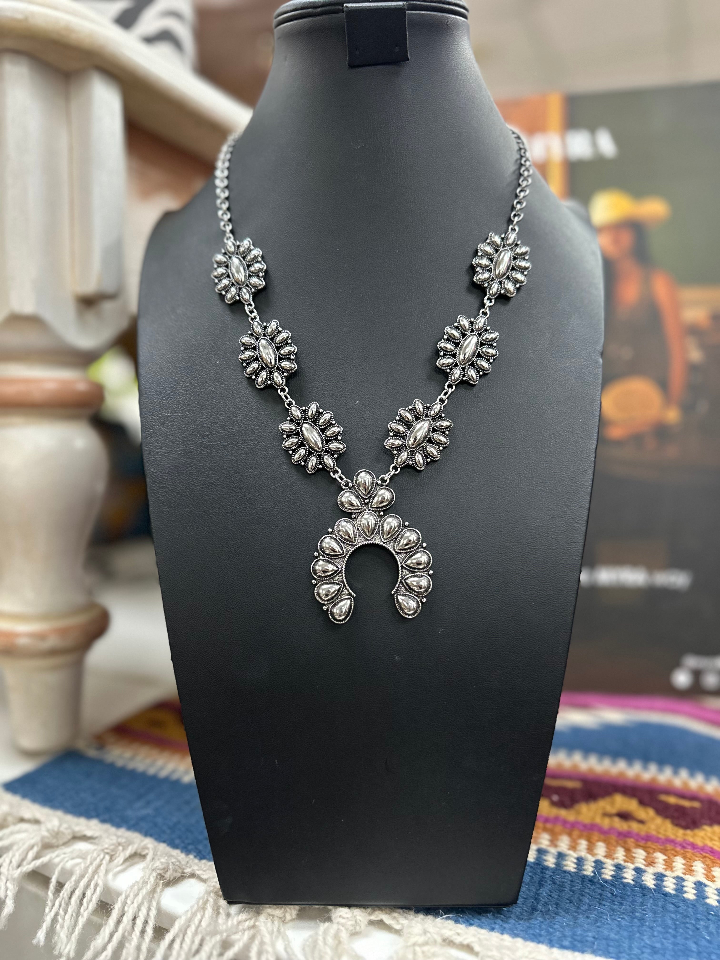 Silver Stamped Cluster Squash Necklace and Earrings Set